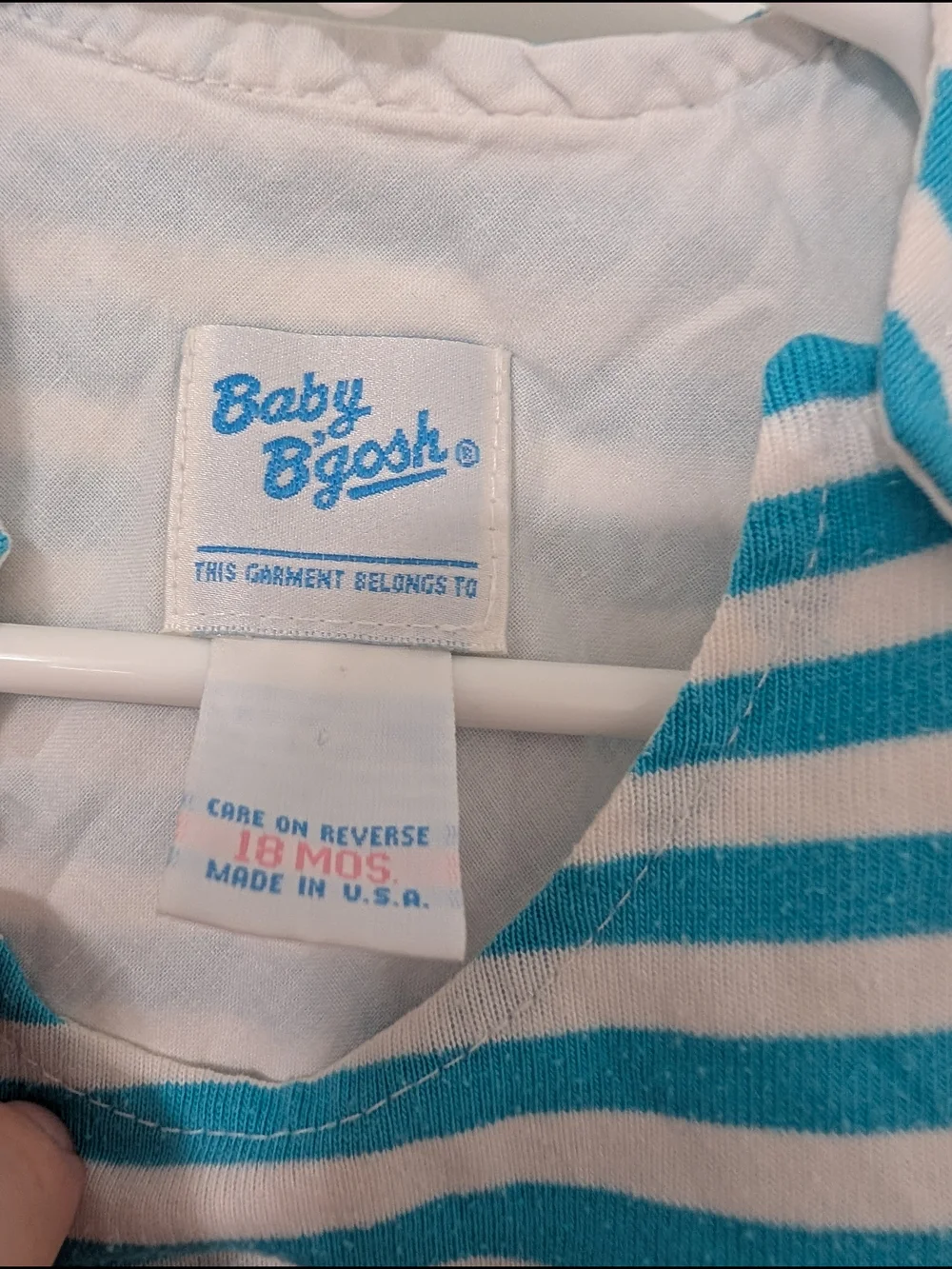 Vintage OshKosh B'gosh Blue Striped‎ Romper With Fish Embroidery 18m Vacation